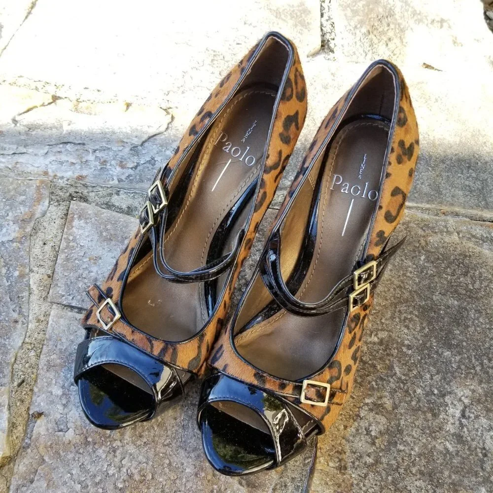Linea Paolo Jenera Calf Hair Leopard Peep Toe Pump